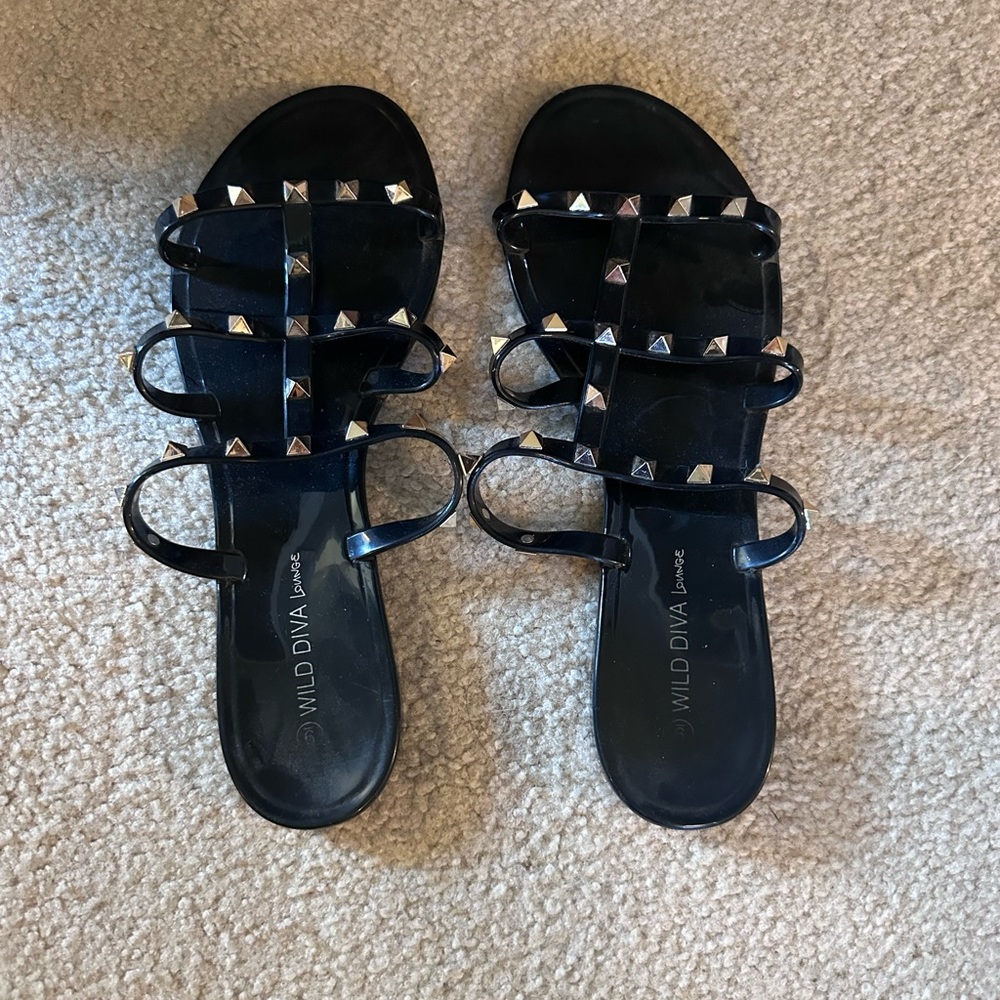 Wild Diva Black Studded Women's Sandals